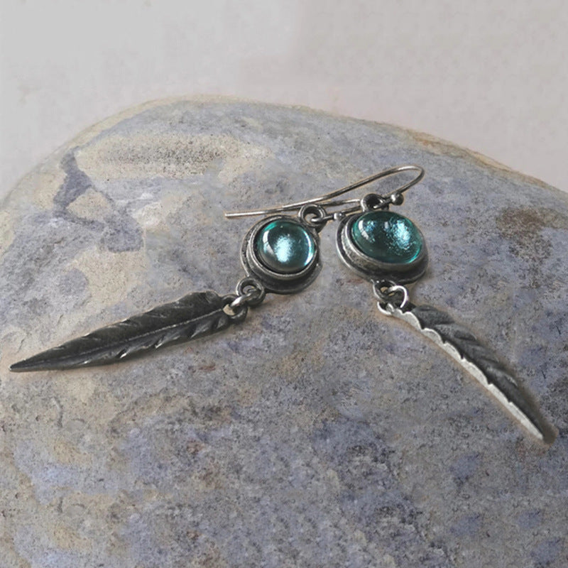 Wholesale Opal Feather Pendant Alloy Earrings
